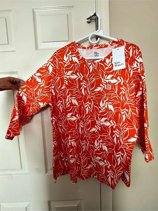 Kim Rogers Tops - Kim Rogers Plus Size 3/4 Sleeve Printed Shirt Tunic Orange & White 1X